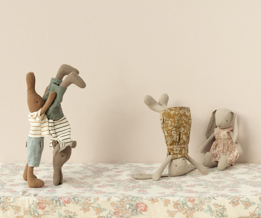 Maileg Rabbit Size 1, Chocolate Brown - Striped Blouse and Shorts