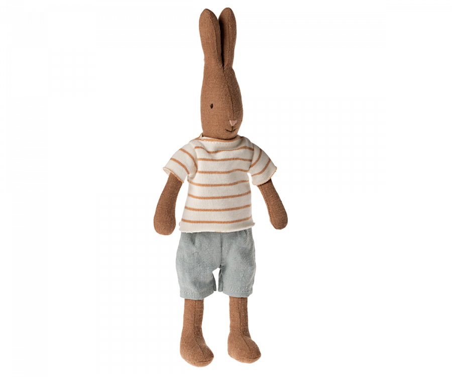 Maileg Rabbit Size 1, Chocolate Brown - Striped Blouse and Shorts