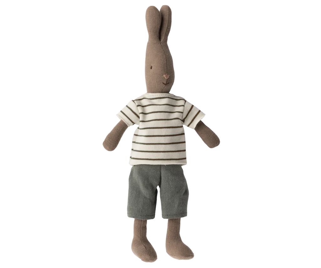 Maileg Rabbit Size 2, Brown - Striped Blouse and Pants