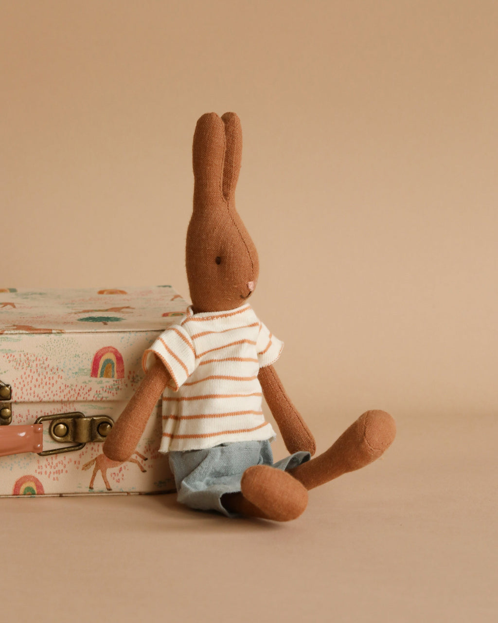 Maileg Rabbit Size 1, Chocolate Brown - Striped Blouse and Shorts