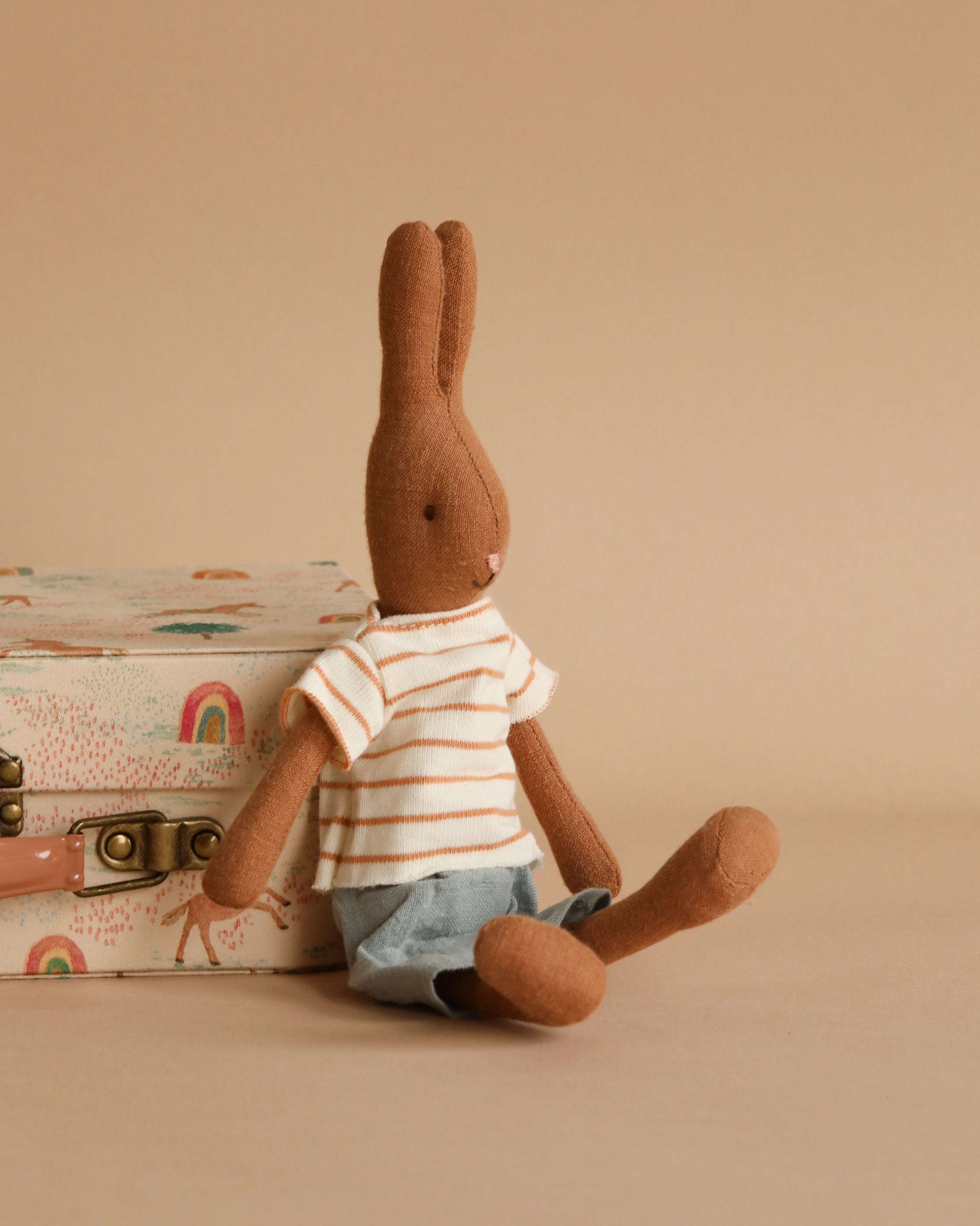 Maileg Rabbit Size 1, Chocolate Brown - Striped Blouse and Shorts