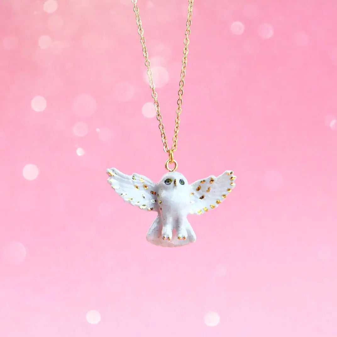 Gold and White Snowy Owl Necklace